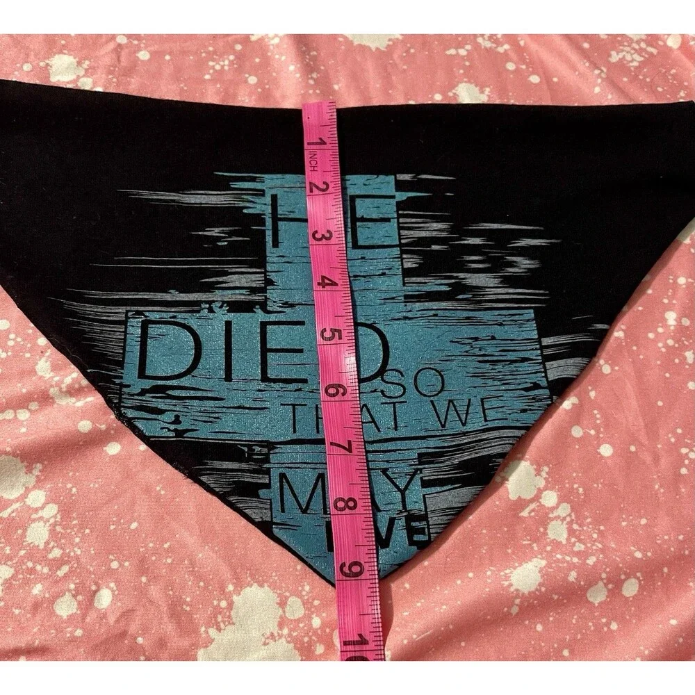 Christian Dog Bandana He Died So We Can Live Upcycled Black Teal Sz Med